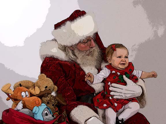 Her first visit with Santa proved to be a little frightening. Mrs. Claus can only smile, with the knowledge of how gentle and protective Santa is with all children