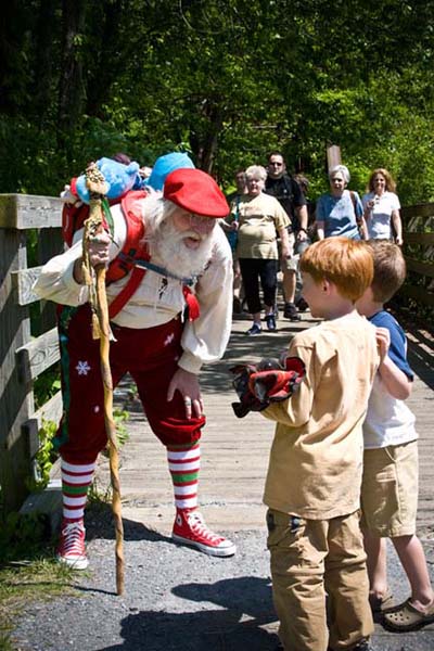 Santa greets children on the Appalachian Trail in Damascus, Virginia.